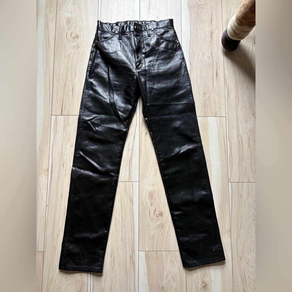 Vintage Wrangler Faux Leather Pants Black High Rise Straight Leg West 28 X 32